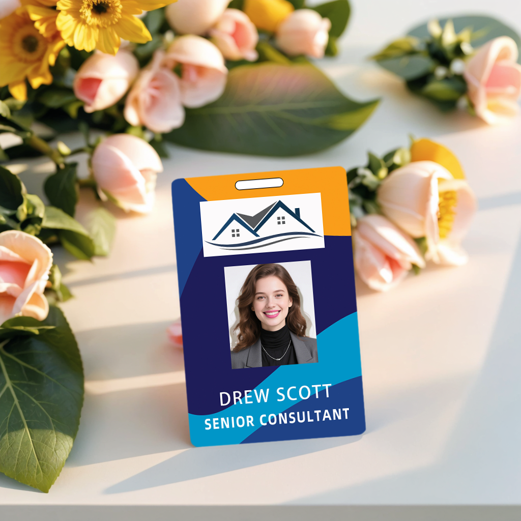 Style D01 Custom Print Employee ID Badge with Text, Personalized Name Badge Double Sided Print with Name, Photo, Logo