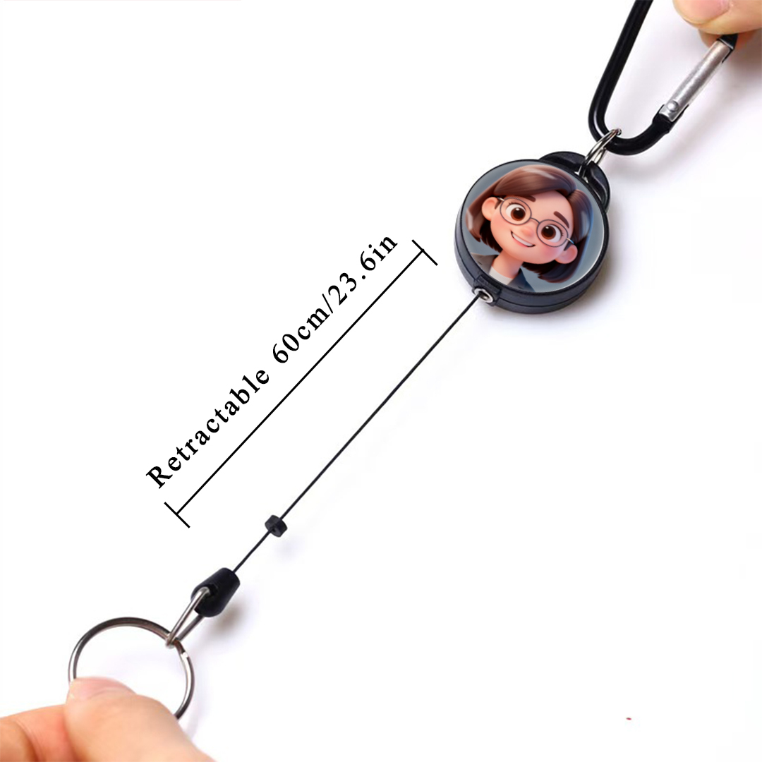 1pc Photo Custom Retractable Keychain Heavy Duty  Badge Holder, Personalized ID Badge Reel with 23.6''Retractable Cord Multitool  Key Holder