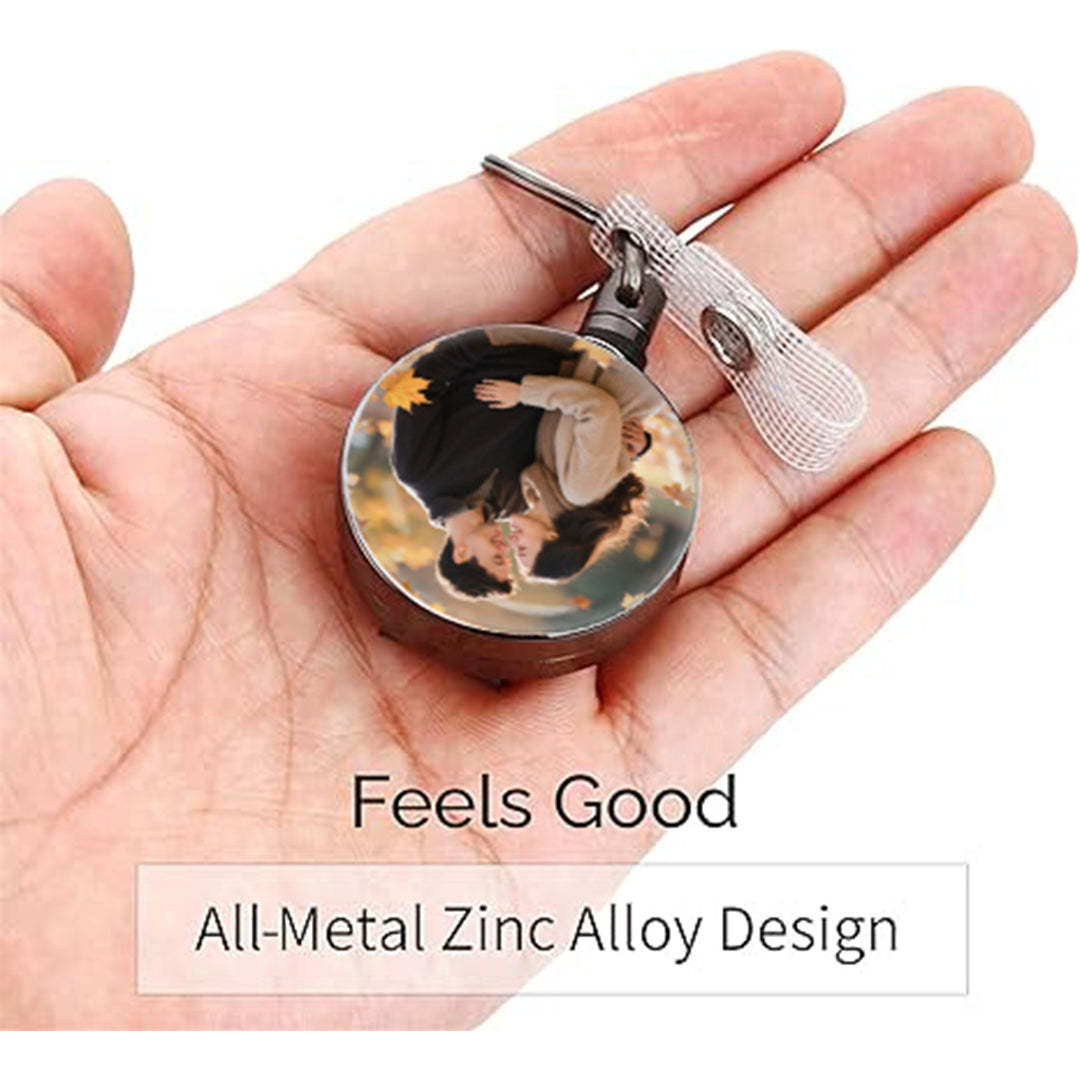 Custom photo Heavy Duty Badge Reel Retractable Badge Holder, Metal Keychain ID Badge Holder Reels with Belt Clip Key Ring Reinforced Steel Cord for Key Name Card Holder