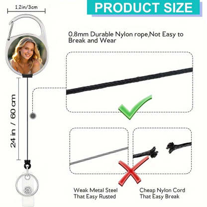 1pc Photo custom Heavy Duty Retractable Badge Reel Clip ID Badge Holders with Clip and Keyring