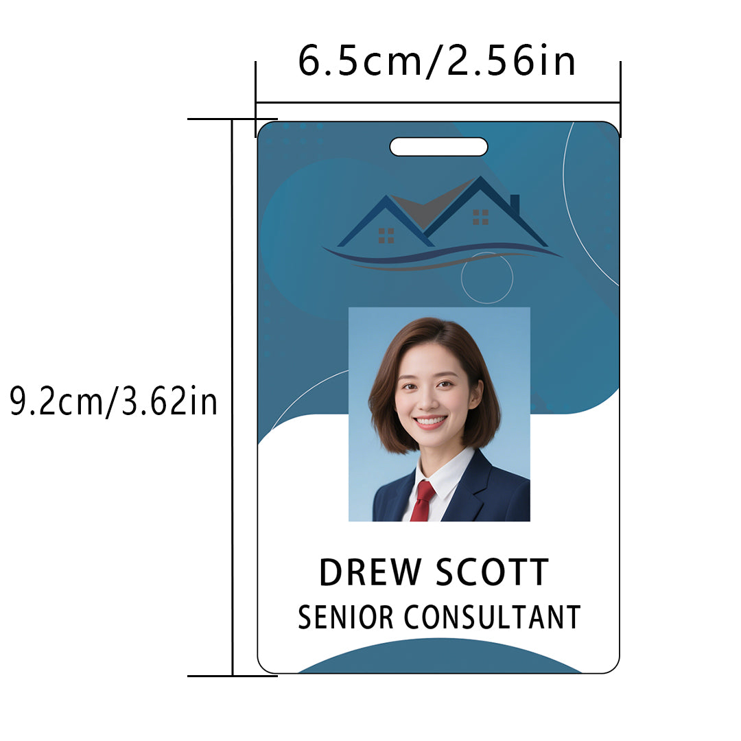 Style D02 Custom Print Employee ID Badge with Text, Personalized Name Badge Double Sided Print with Name, Photo, Logo