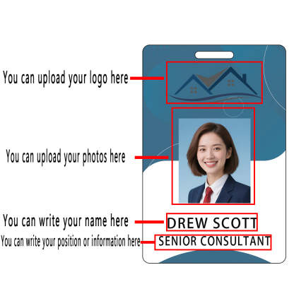 Style D02 Custom Print Employee ID Badge with Text, Personalized Name Badge Double Sided Print with Name, Photo, Logo