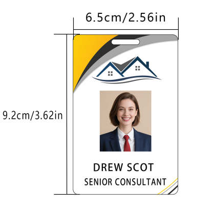Style D04 Custom Print Employee ID Badge with Text, Personalized Name Badge Double Sided Print with Name, Photo, Logo