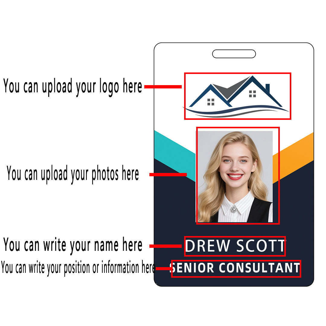 Style D05 Custom Print Employee ID Badge with Text, Personalized Name Badge Double Sided Print with Name, Photo, Logo