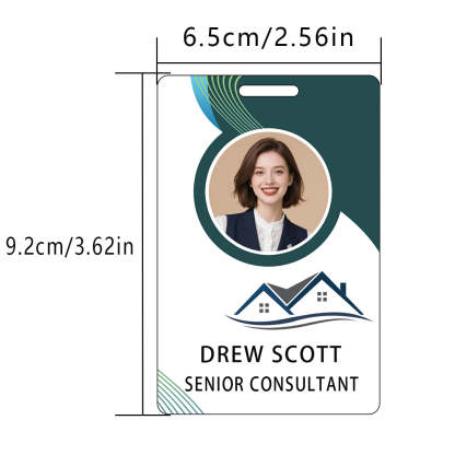 Style D06 Custom Print Employee ID Badge with Text, Personalized Name Badge Double Sided Print with Name, Photo, Logo
