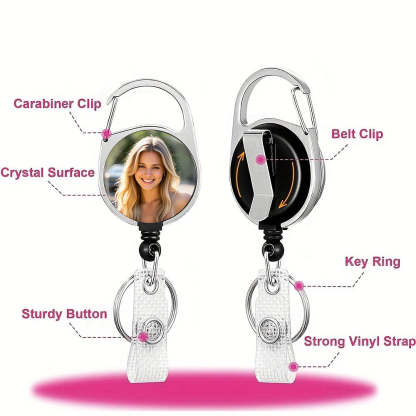 1pc Photo custom Heavy Duty Retractable Badge Reel Clip ID Badge Holders with Clip and Keyring