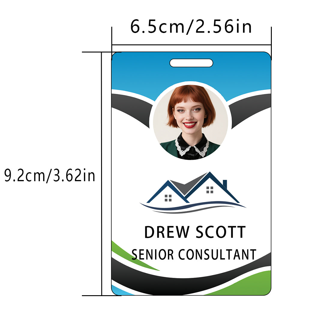 Style D07 Custom Print Employee ID Badge with Text, Personalized Name Badge Double Sided Print with Name, Photo, Logo
