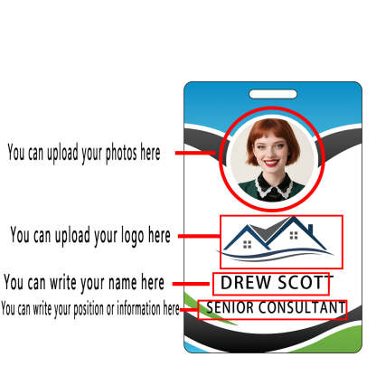 Style D07 Custom Print Employee ID Badge with Text, Personalized Name Badge Double Sided Print with Name, Photo, Logo
