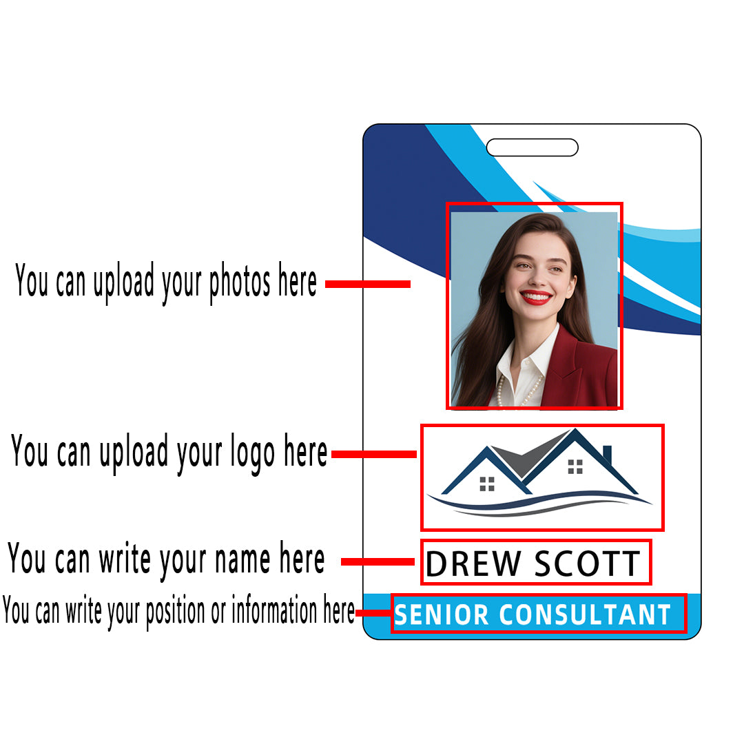 Style D41-1 Custom Print Employee ID Badge with Text, Personalized Name Badge Double Sided Print with Name, Photo, Logo
