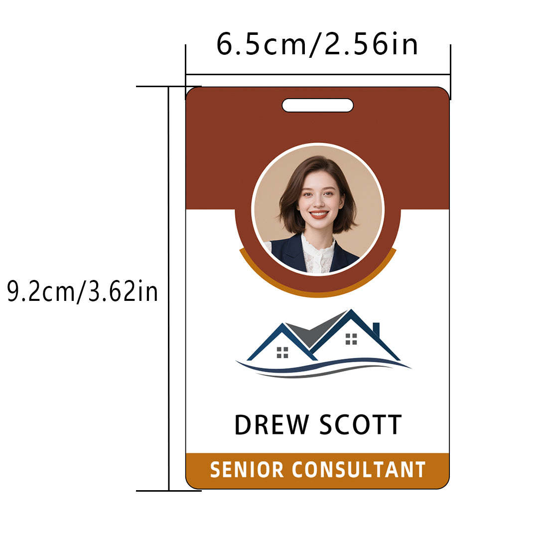 Style D09 Custom Print Employee ID Badge with Text, Personalized Name Badge Double Sided Print with Name, Photo, Logo