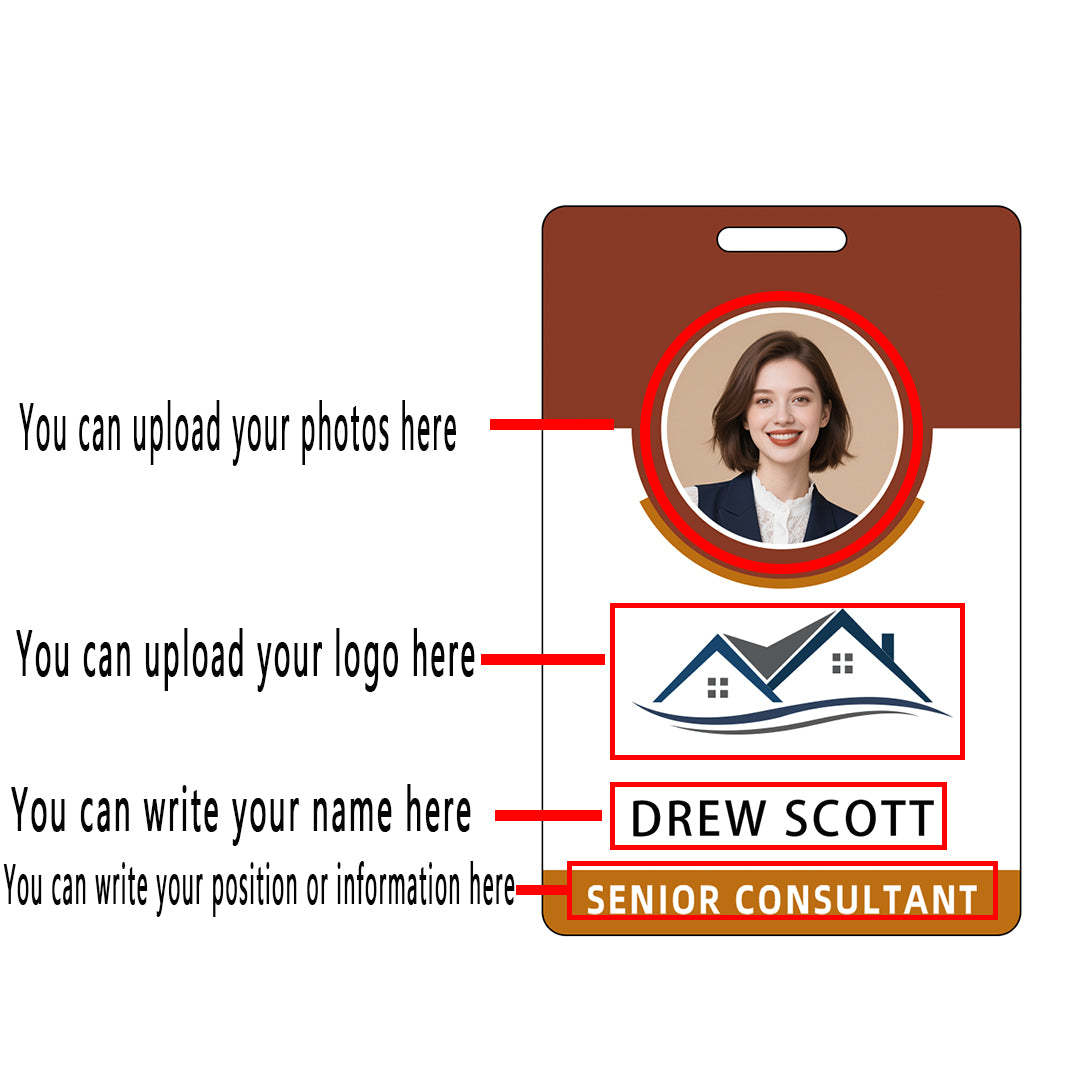 Style D09 Custom Print Employee ID Badge with Text, Personalized Name Badge Double Sided Print with Name, Photo, Logo