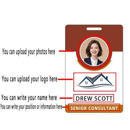 Style D09 Custom Print Employee ID Badge with Text, Personalized Name Badge Double Sided Print with Name, Photo, Logo