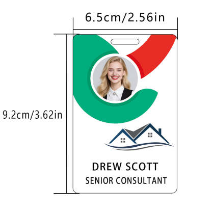 Style D10 Custom Print Employee ID Badge with Text, Personalized Name Badge Double Sided Print with Name, Photo, Logo