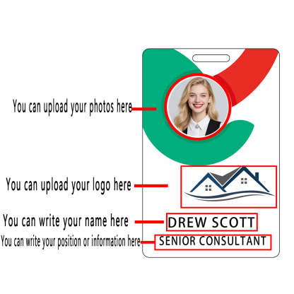 Style D10 Custom Print Employee ID Badge with Text, Personalized Name Badge Double Sided Print with Name, Photo, Logo