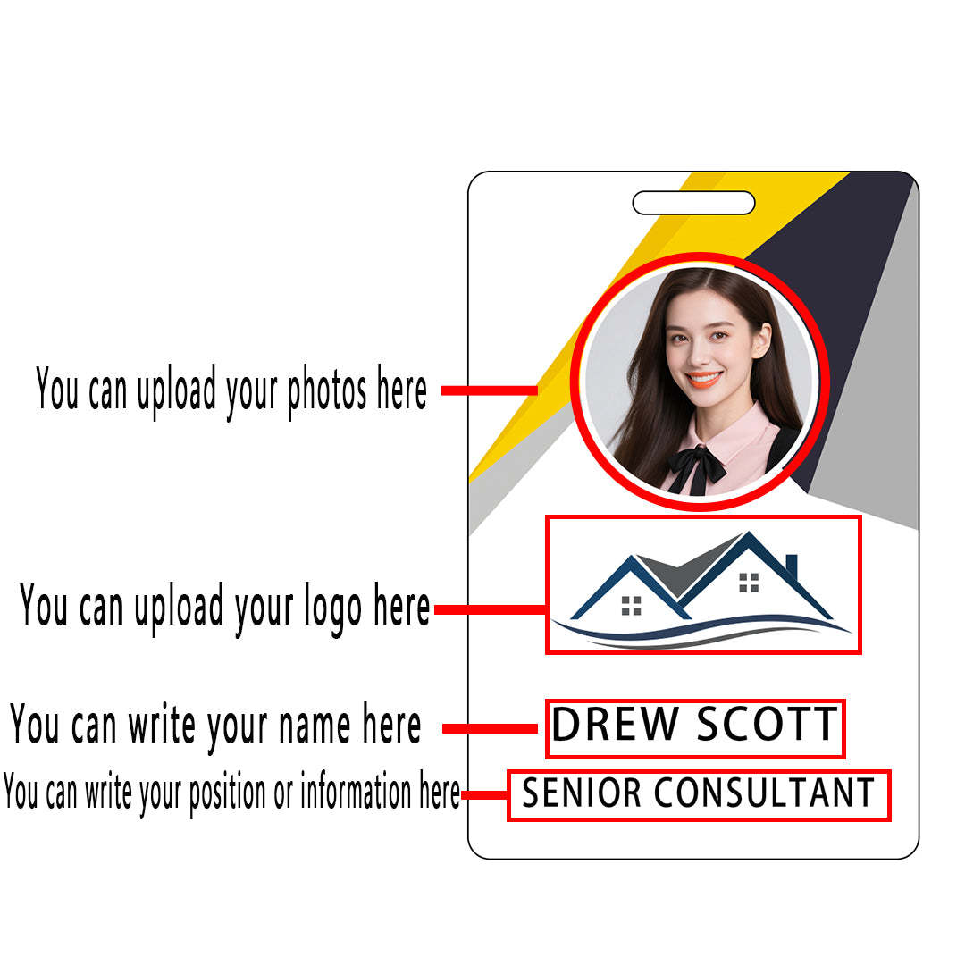 Style D11 Custom Print Employee ID Badge with Text, Personalized Name Badge Double Sided Print with Name, Photo, Logo