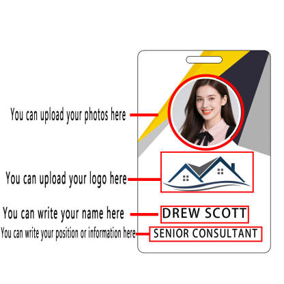 Style D11 Custom Print Employee ID Badge with Text, Personalized Name Badge Double Sided Print with Name, Photo, Logo