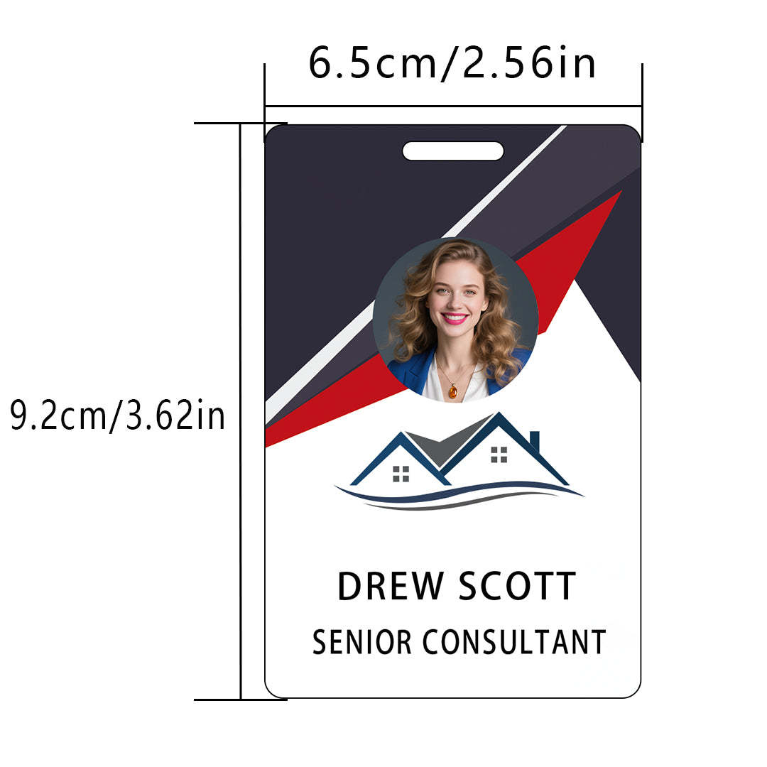 Style D12 Custom Print Employee ID Badge with Text, Personalized Name Badge Double Sided Print with Name, Photo, Logo
