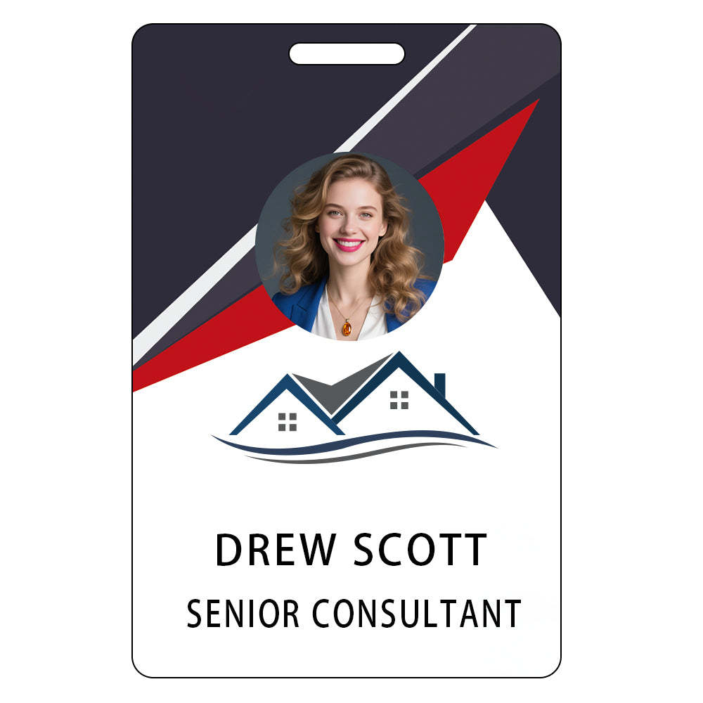 Style D12 Custom Print Employee ID Badge with Text, Personalized Name Badge Double Sided Print with Name, Photo, Logo