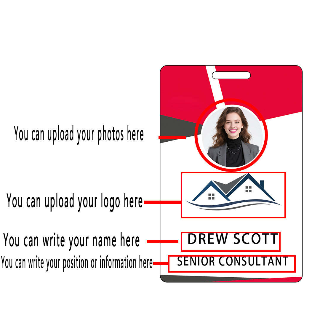 Style D13 Custom Print Employee ID Badge with Text, Personalized Name Badge Double Sided Print with Name, Photo, Logo