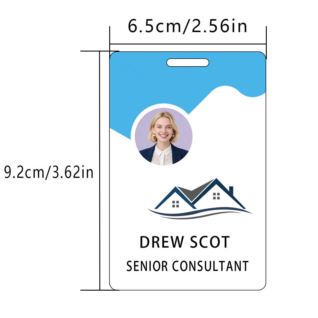 Style D15 Custom Print Employee ID Badge with Text, Personalized Name Badge Double Sided Print with Name, Photo, Logo