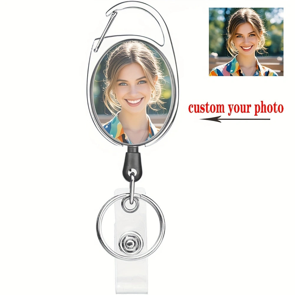custom photo personalized ID Badge Holder with Clip  Retractable Heavy Duty Badge Reels Badge Reel with 24 inches Pull Cord