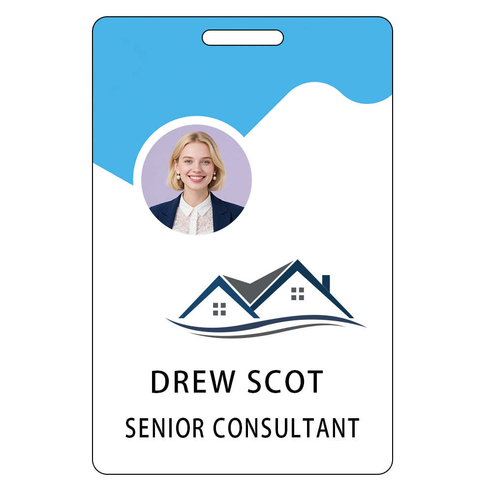 Style D15 Custom Print Employee ID Badge with Text, Personalized Name Badge Double Sided Print with Name, Photo, Logo