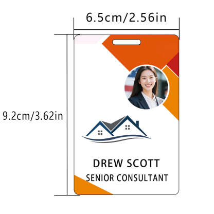 Style D16 Custom Print Employee ID Badge with Text, Personalized Name Badge Double Sided Print with Name, Photo, Logo