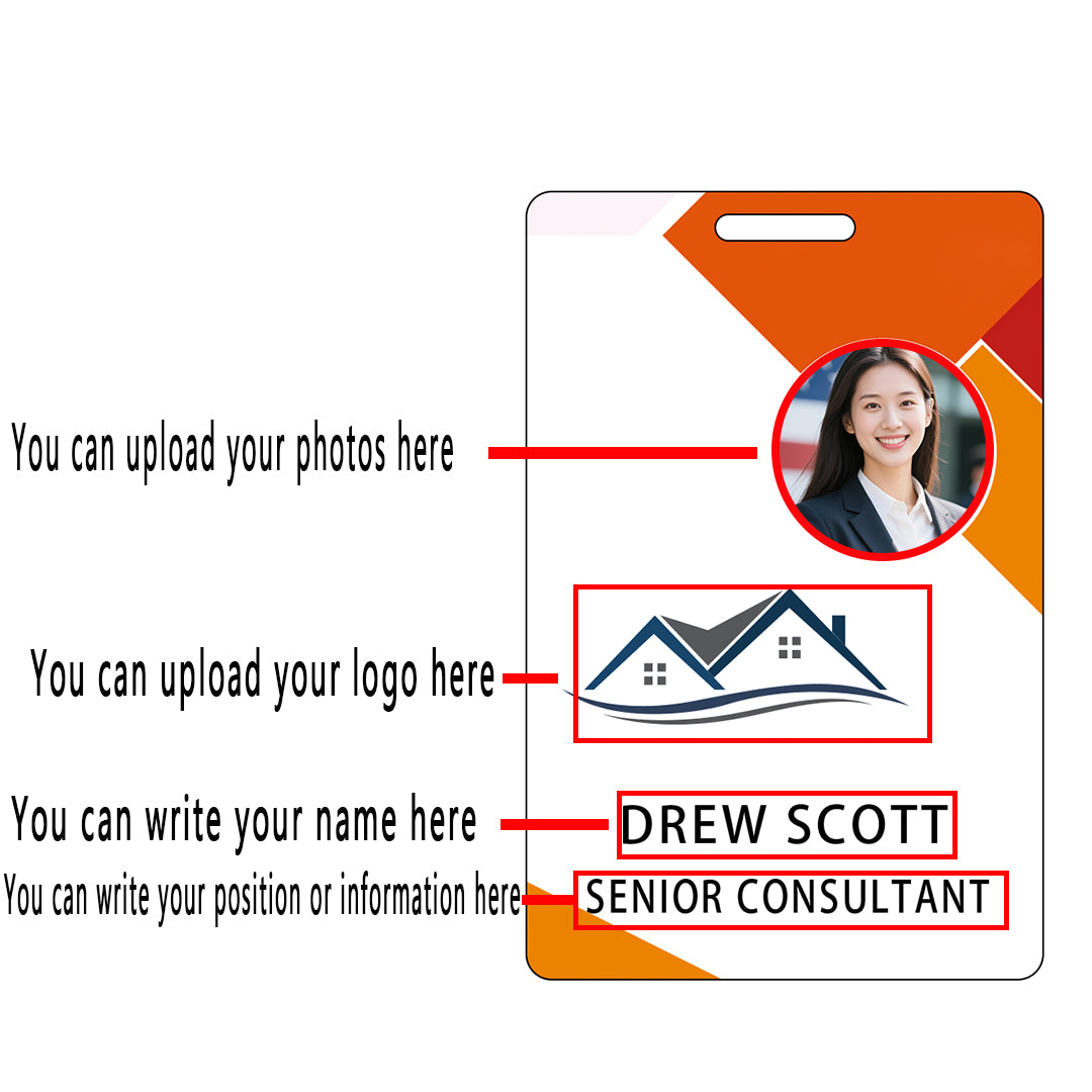 Style D16 Custom Print Employee ID Badge with Text, Personalized Name Badge Double Sided Print with Name, Photo, Logo