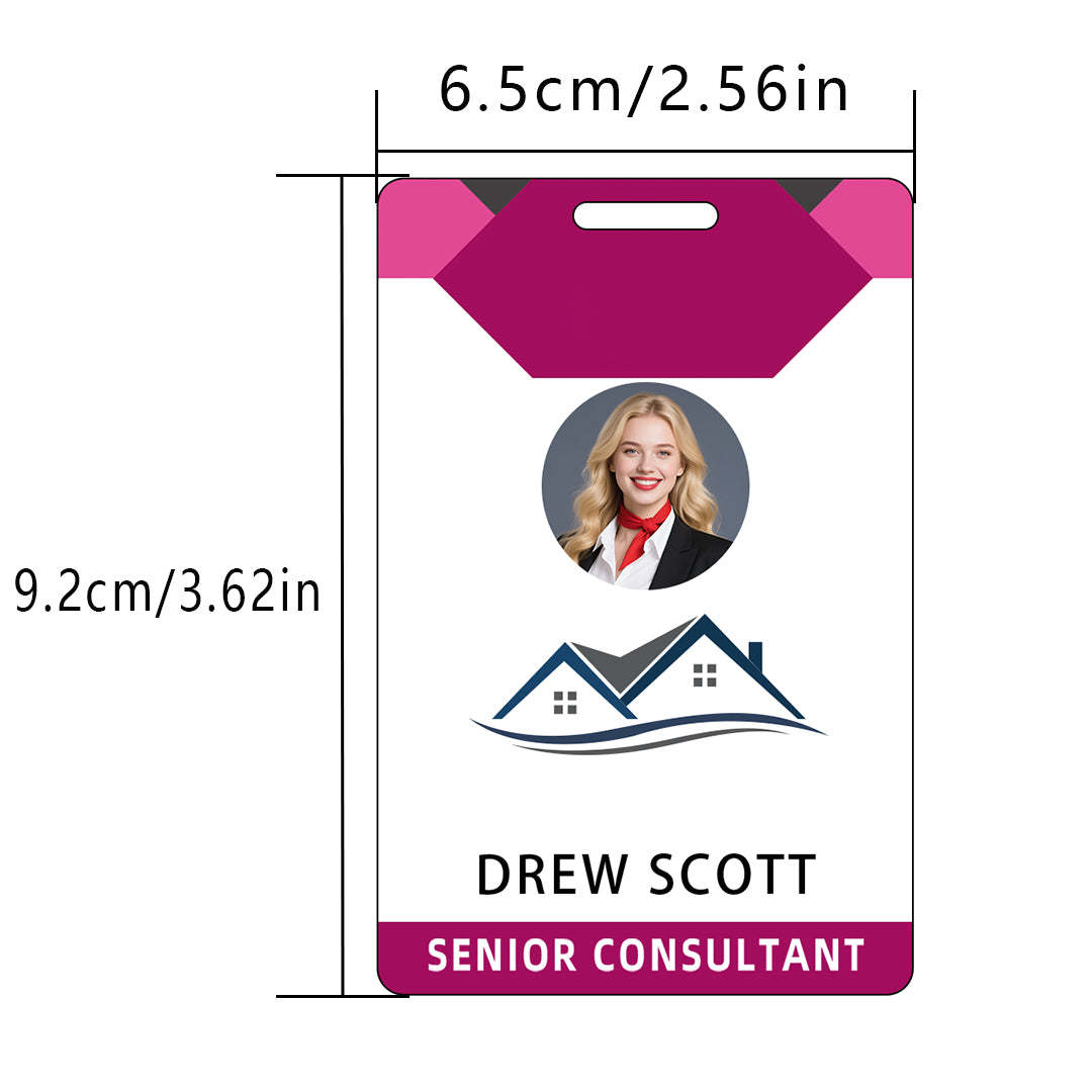 Style D17 Custom Print Employee ID Badge with Text, Personalized Name Badge Double Sided Print with Name, Photo, Logo