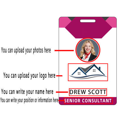 Style D17 Custom Print Employee ID Badge with Text, Personalized Name Badge Double Sided Print with Name, Photo, Logo