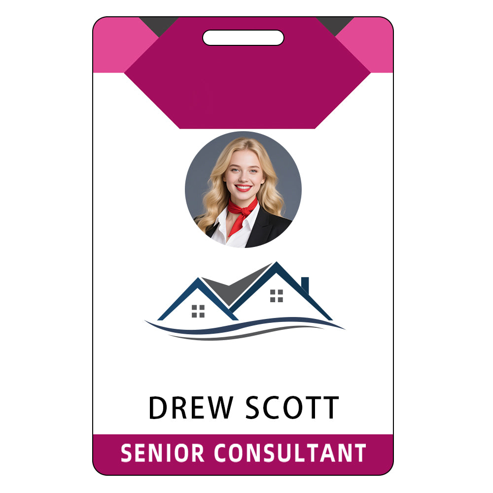 Style D17 Custom Print Employee ID Badge with Text, Personalized Name Badge Double Sided Print with Name, Photo, Logo