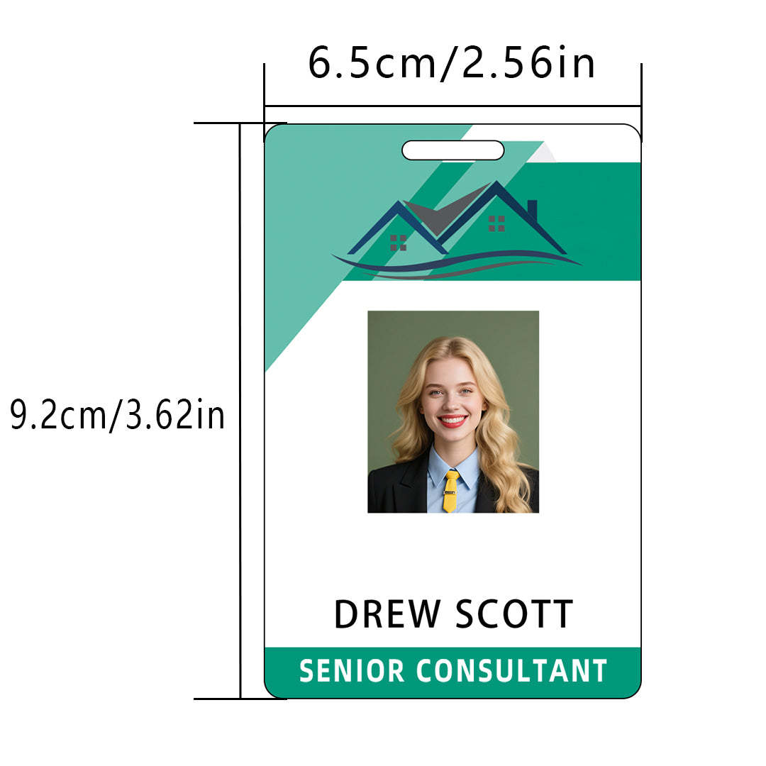Style D18 Custom Print Employee ID Badge with Text, Personalized Name Badge Double Sided Print with Name, Photo, Logo