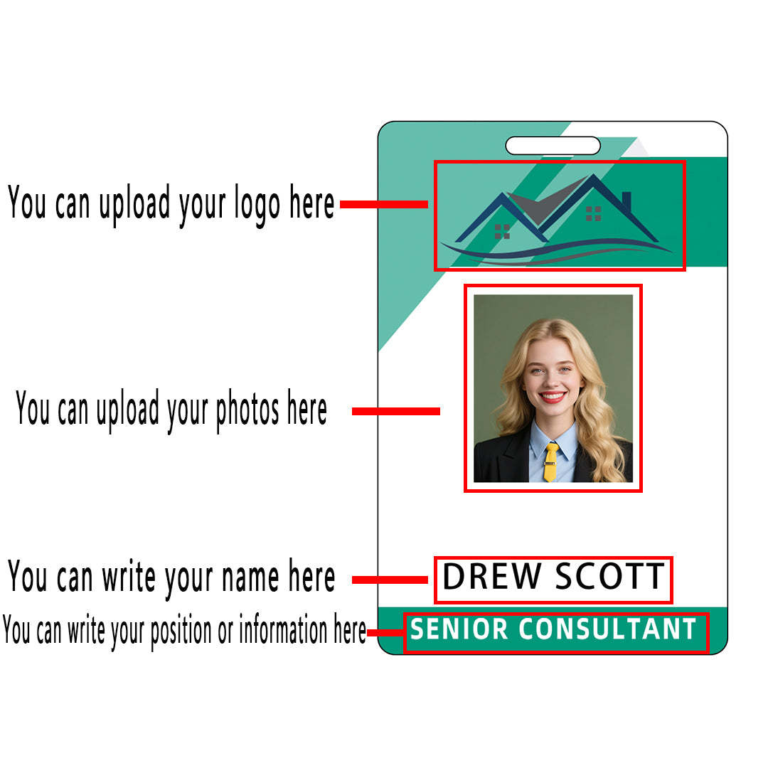 Style D18 Custom Print Employee ID Badge with Text, Personalized Name Badge Double Sided Print with Name, Photo, Logo