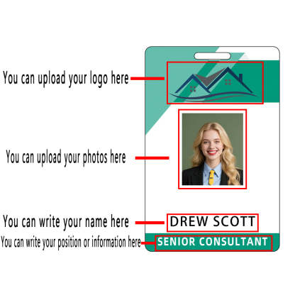 Style D18 Custom Print Employee ID Badge with Text, Personalized Name Badge Double Sided Print with Name, Photo, Logo