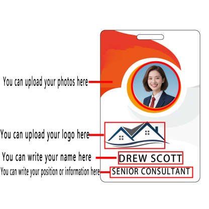 Style D19 Custom Print Employee ID Badge with Text, Personalized Name Badge Double Sided Print with Name, Photo, Logo