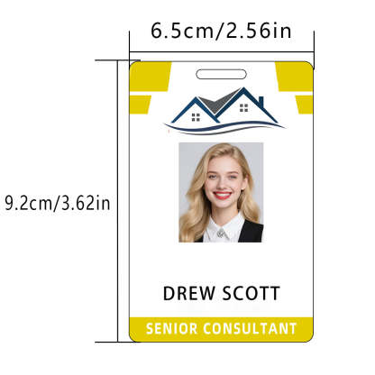 Style D20 Custom Print Employee ID Badge with Text, Personalized Name Badge Double Sided Print with Name, Photo, Logo