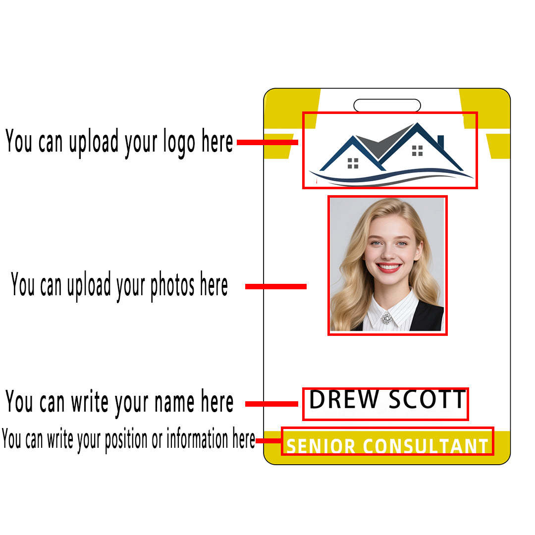 Style D20 Custom Print Employee ID Badge with Text, Personalized Name Badge Double Sided Print with Name, Photo, Logo
