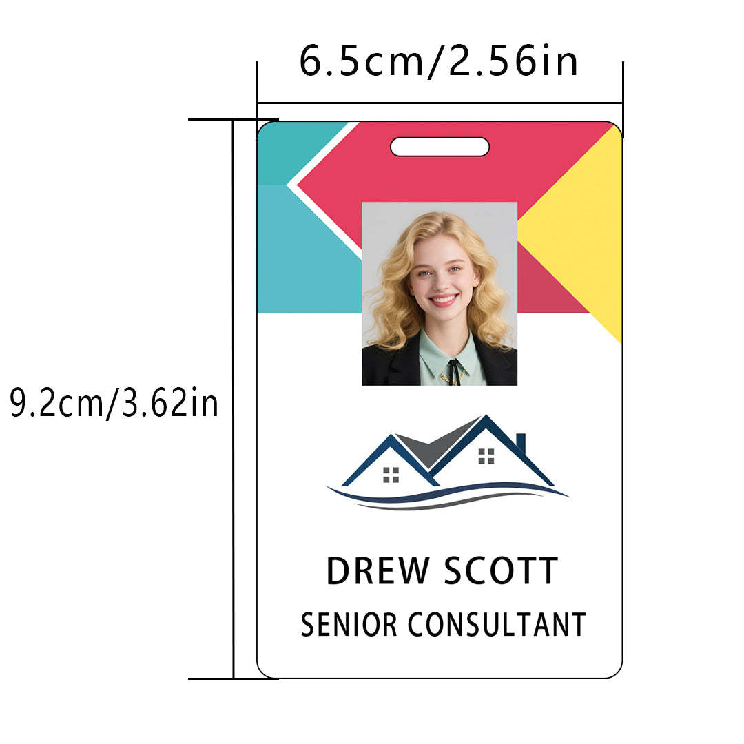 Style D21 Custom Print Employee ID Badge with Text, Personalized Name Badge Double Sided Print with Name, Photo, Logo
