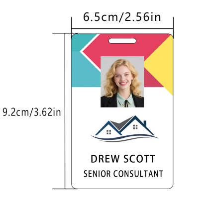 Style D21 Custom Print Employee ID Badge with Text, Personalized Name Badge Double Sided Print with Name, Photo, Logo