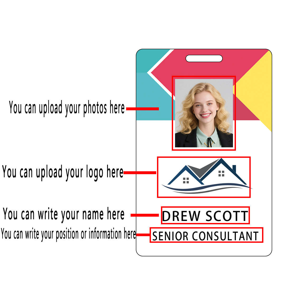 Style D21 Custom Print Employee ID Badge with Text, Personalized Name Badge Double Sided Print with Name, Photo, Logo