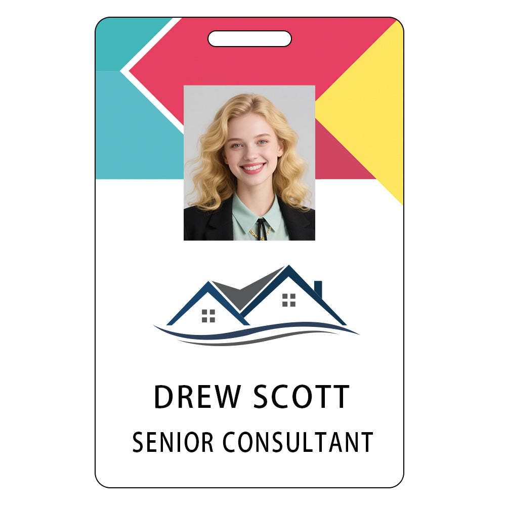 Style D21 Custom Print Employee ID Badge with Text, Personalized Name Badge Double Sided Print with Name, Photo, Logo