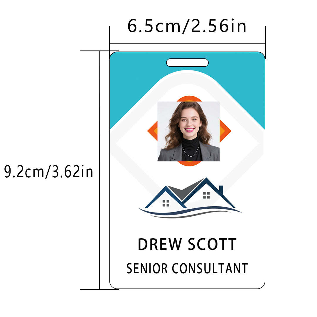 Style D22 Custom Print Employee ID Badge with Text, Personalized Name Badge Double Sided Print with Name, Photo, Logo