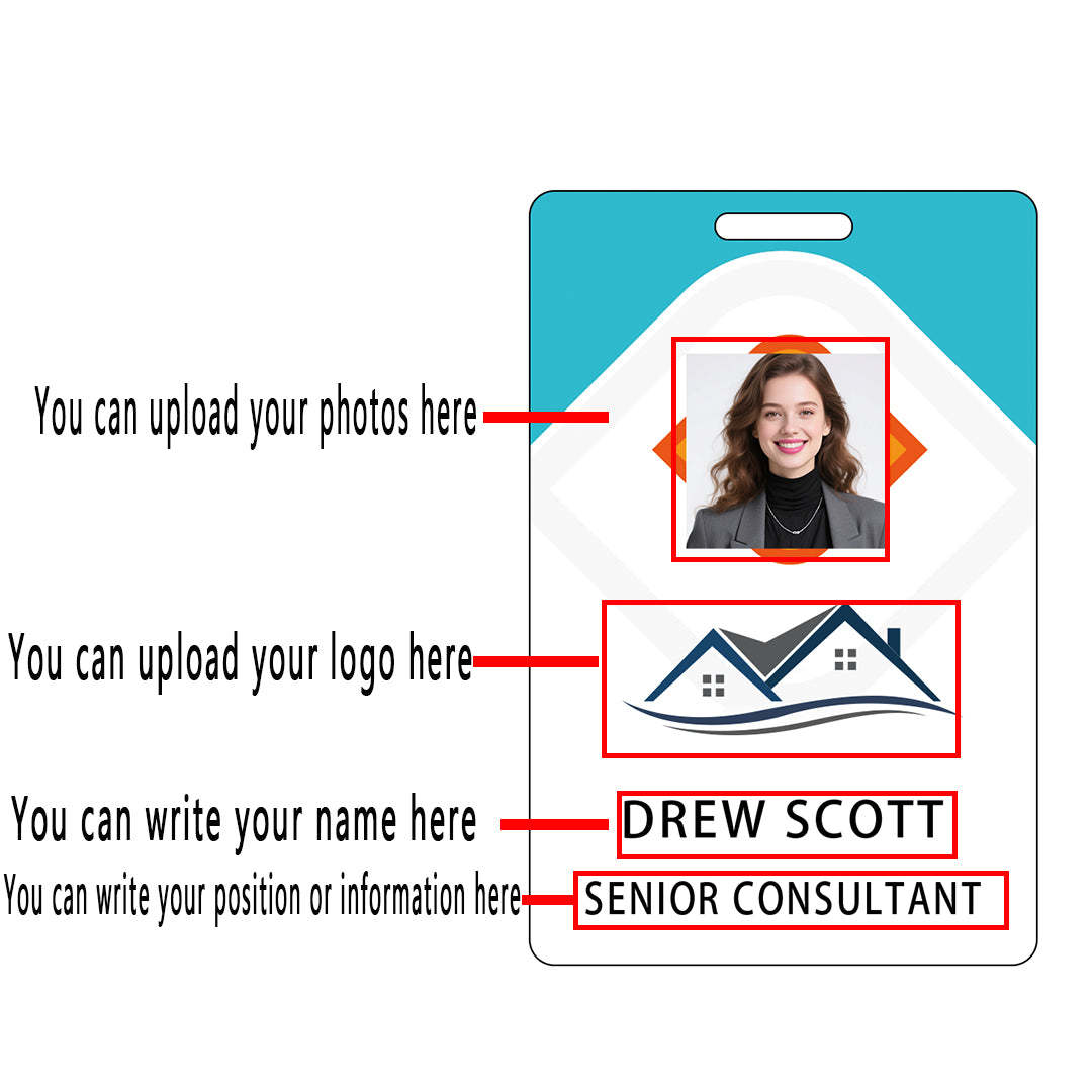 Style D22 Custom Print Employee ID Badge with Text, Personalized Name Badge Double Sided Print with Name, Photo, Logo
