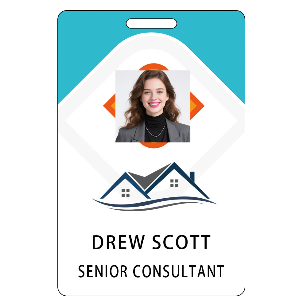 Style D22 Custom Print Employee ID Badge with Text, Personalized Name Badge Double Sided Print with Name, Photo, Logo