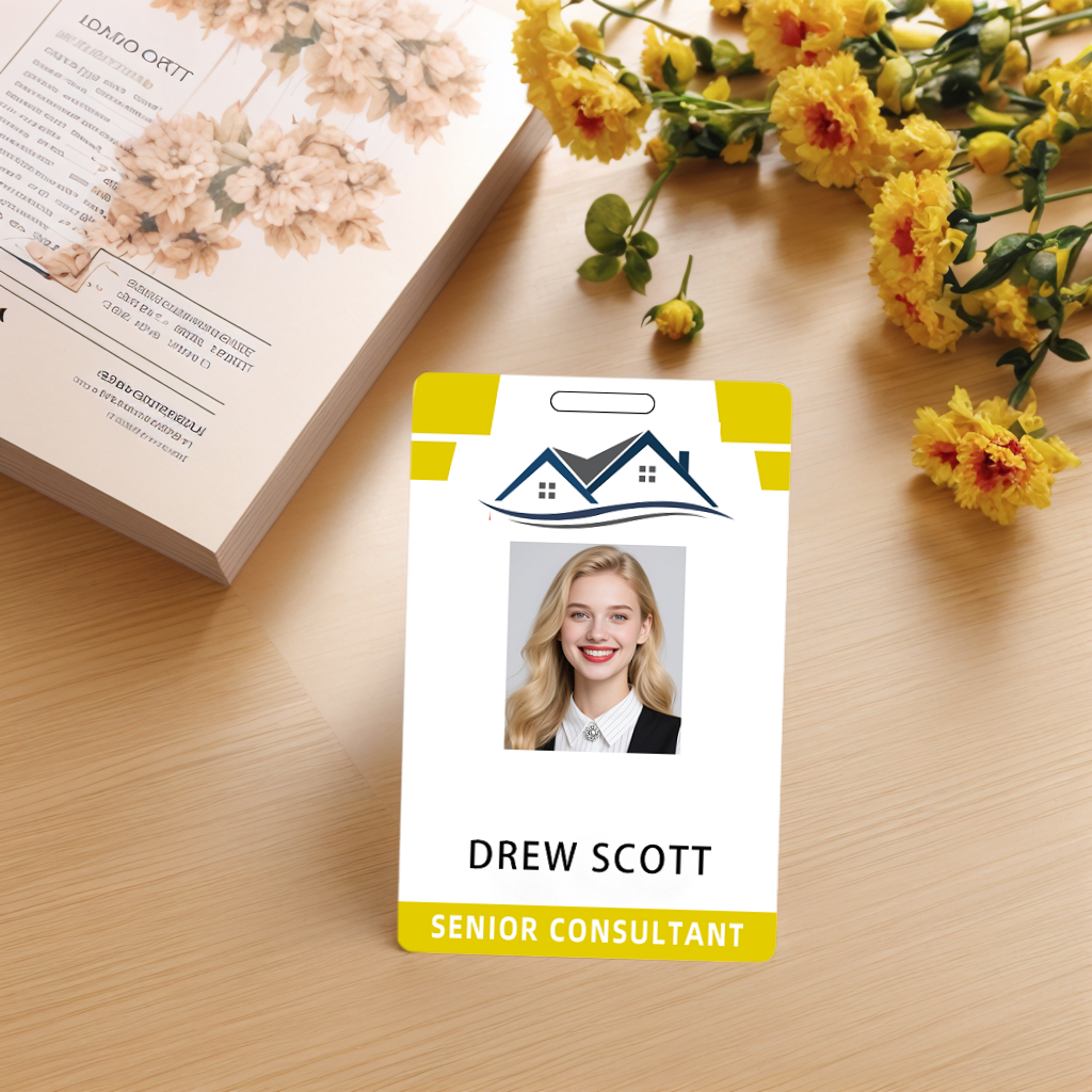 Style D20 Custom Print Employee ID Badge with Text, Personalized Name Badge Double Sided Print with Name, Photo, Logo