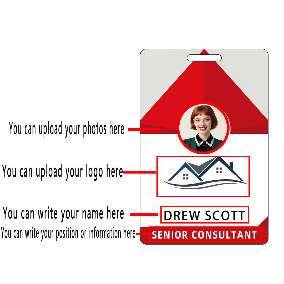 Style D23 Custom Print Employee ID Badge with Text, Personalized Name Badge Double Sided Print with Name, Photo, Logo