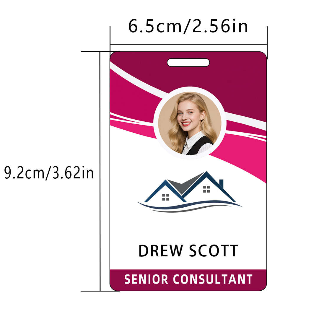 Style D57 Custom Print Employee ID Badge with Text, Personalized Name Badge Double Sided Print with Name, Photo, Logo