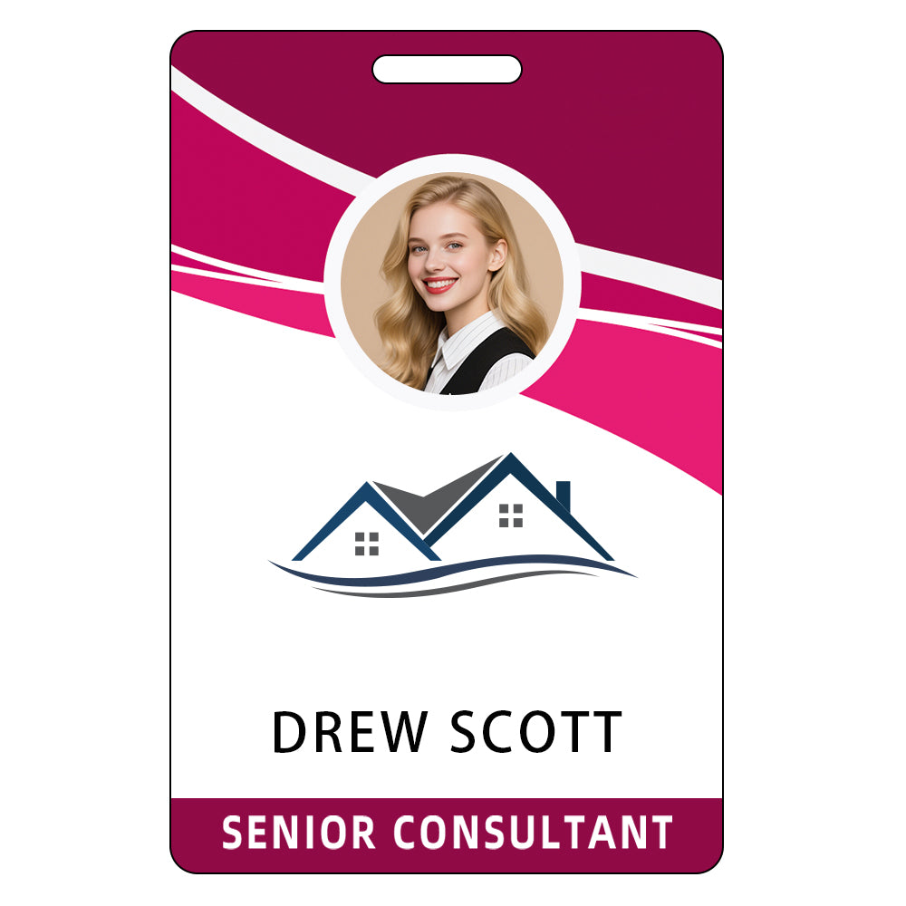 Style D57 Custom Print Employee ID Badge with Text, Personalized Name Badge Double Sided Print with Name, Photo, Logo