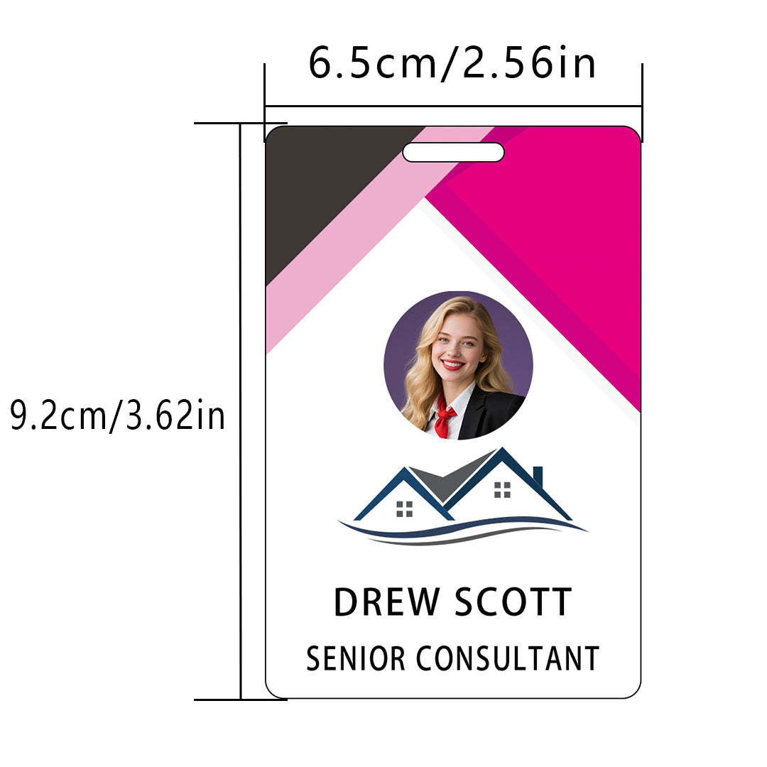 Style D25 Custom Print Employee ID Badge with Text, Personalized Name Badge Double Sided Print with Name, Photo, Logo