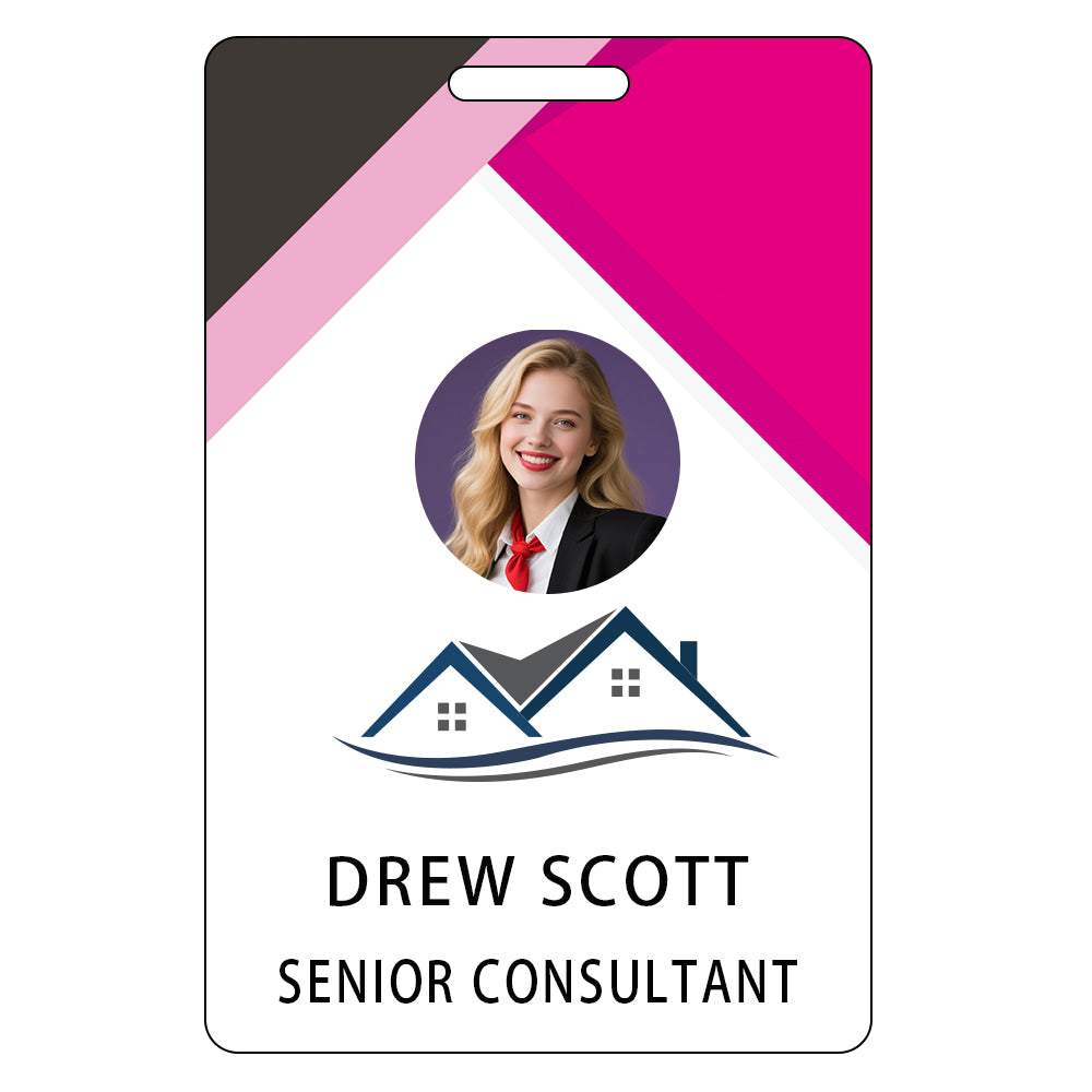 Style D25 Custom Print Employee ID Badge with Text, Personalized Name Badge Double Sided Print with Name, Photo, Logo